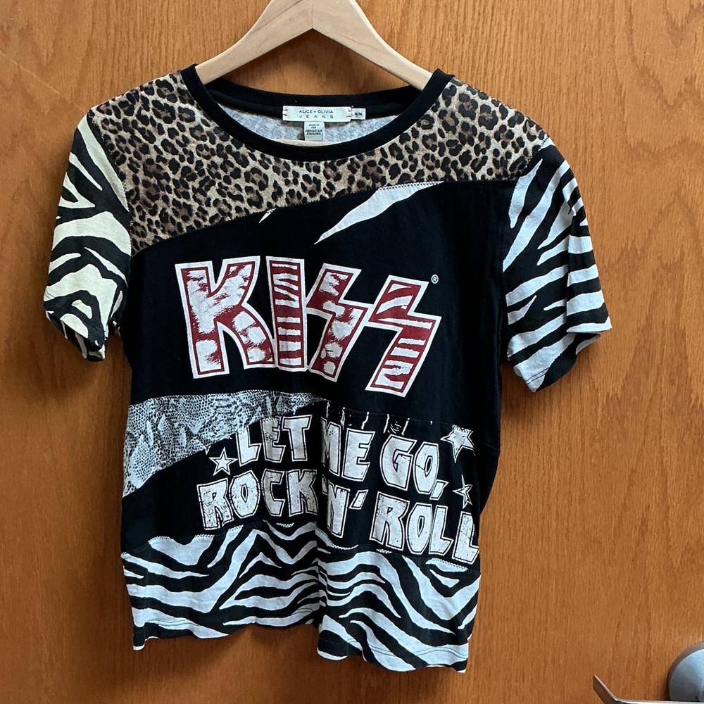 Alice + Olivia Kids' Black and Animal Print Tee